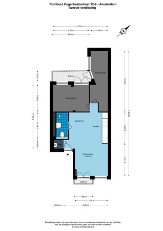 Floorplan - Rombout Hogerbeetsstraat 12-2, 1052 XB Amsterdam